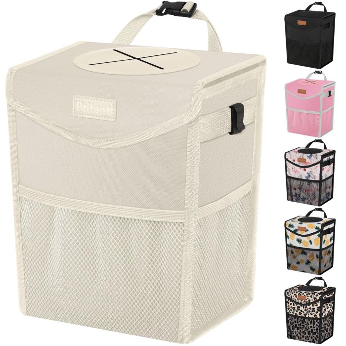 Pritent Car Trash Can with Lid Leakproof Hanging Bin