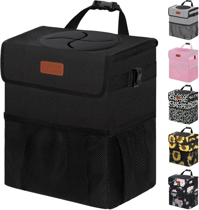 Vankor Car Trash Can Bin with Lid Hanging for Back Seat